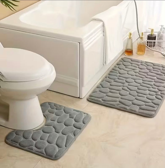 Badkamermat voor douch en toilet, wasbaar, zwart/grijs/donkergrijs, set van 2 stuks.