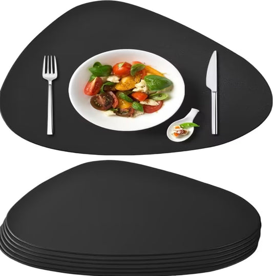 Placemat, zwart, ovaal, wasbaar, set van 6 stuks