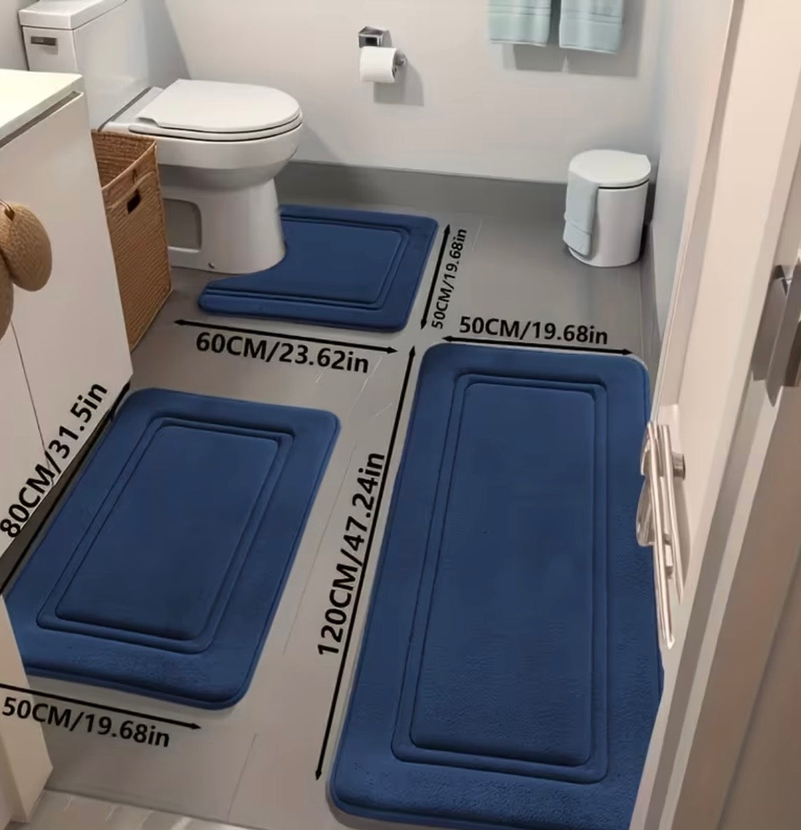 Douchemat set 3 stuks, zwart/donker grijs/grijs, toilet, douch.