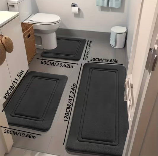 Douchemat set 3 stuks, zwart/donker grijs/grijs, toilet, douch.