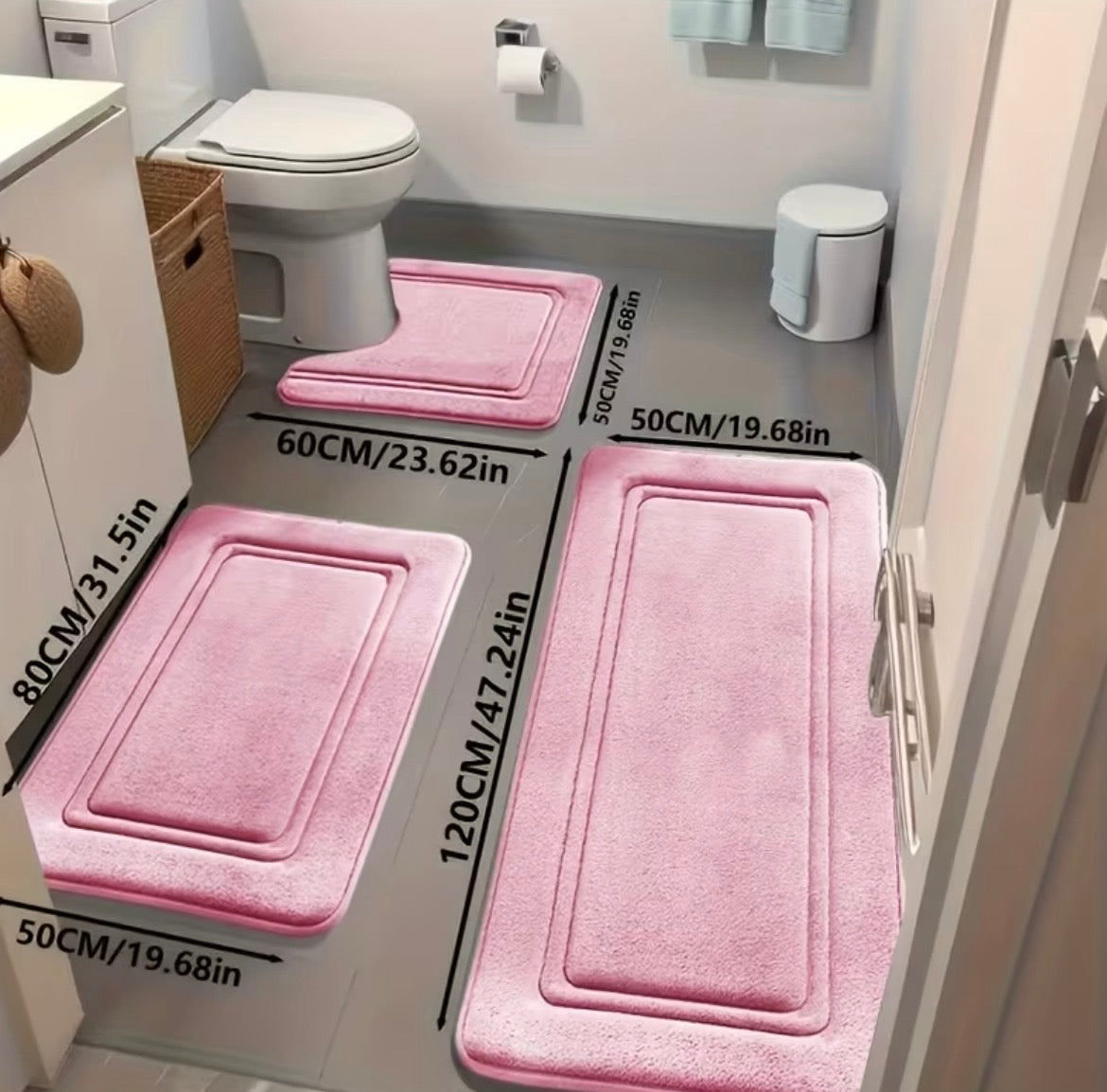 Douchemat set 3 stuks, zwart/donker grijs/grijs, toilet, douch.