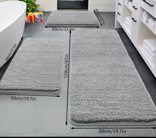 Badkamermat, grijs/wit, wasbaar, set 3 stuks.