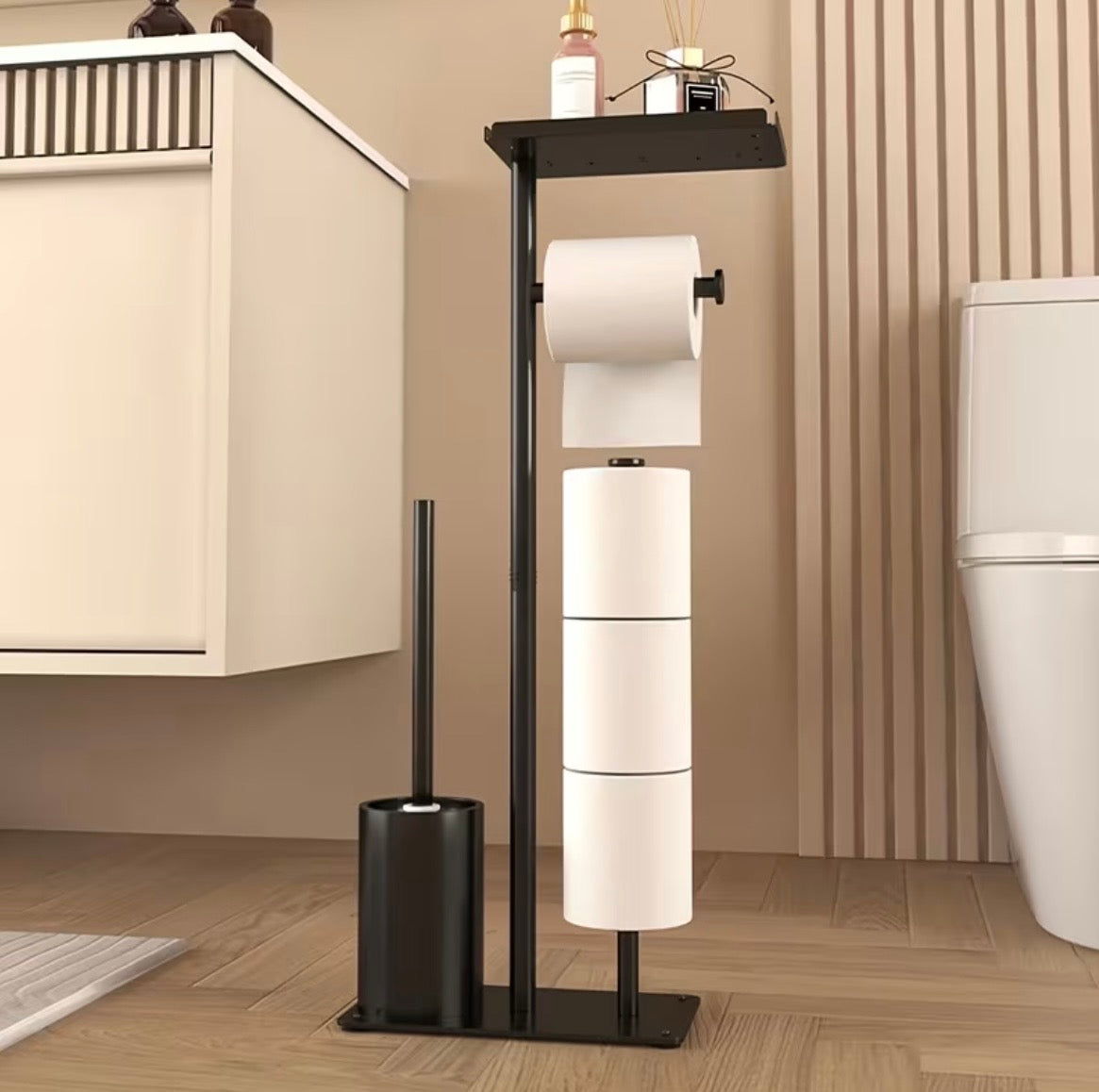 Toiletaccessoires wc borstel+houder, wc rolhouder, zwart/wit.