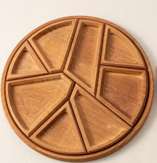 Snackplank, rond, hout, 8 bakjes.