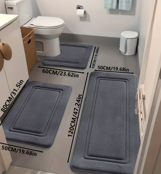 Douchemat set 3 stuks, zwart/donker grijs/grijs, toilet, douch.