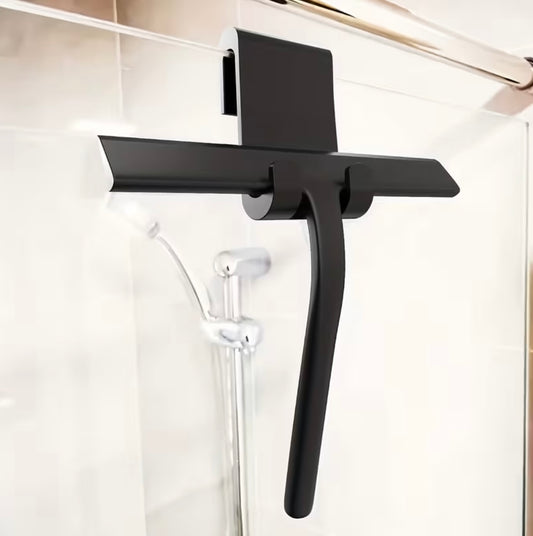 Glasreiniger met houder. zwart, douchewanden, ramenlapper.